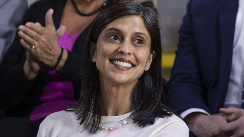 Usha Vance at a speaking event in 2026