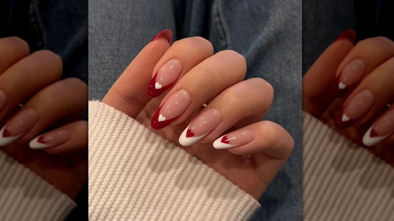 Valentine's Day French mani with small hearts