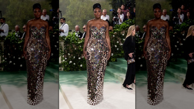 Venus Williams poses wearing a sequin dress