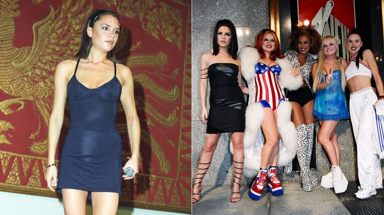 Victoria Beckham wearing black dresses in 1997, side by side photos