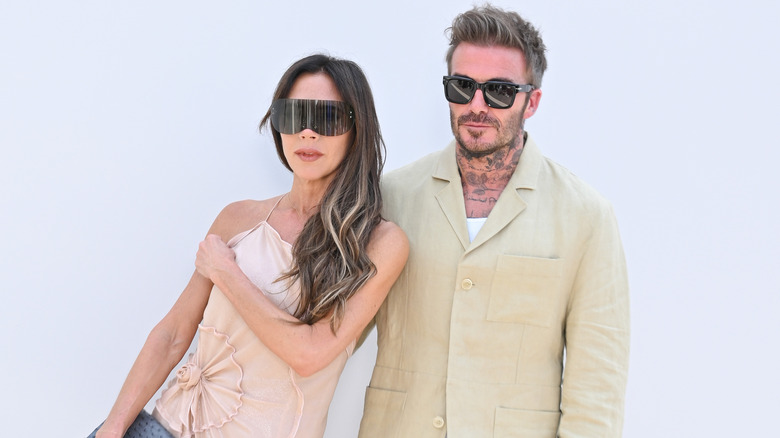 Victoria Beckham and David Beckham at the Jacquemus Show in 2023 in Versailles, France