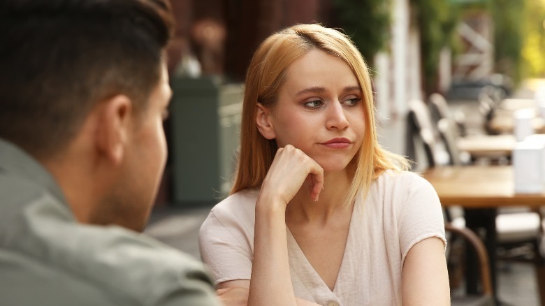 Woman bored on a first date