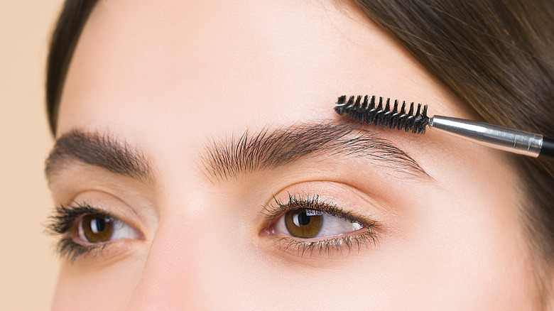 Woman brushing eyebrows