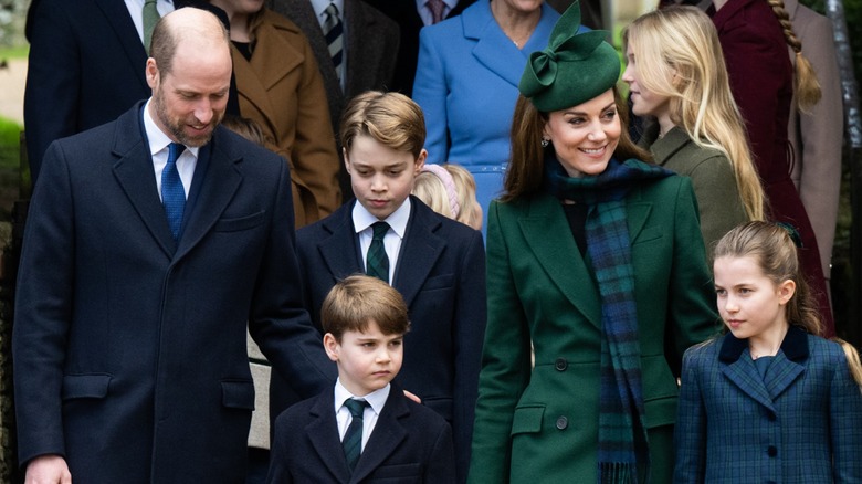 Prince William, Kate Middleton, and their children outside church on Christmas Day