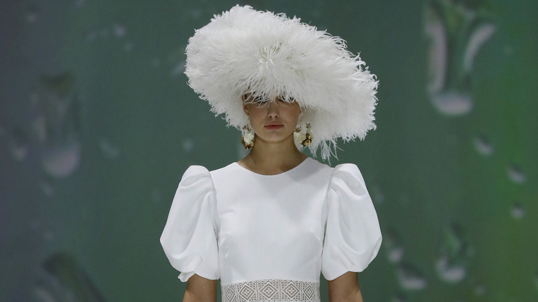 Wearing bridal hat