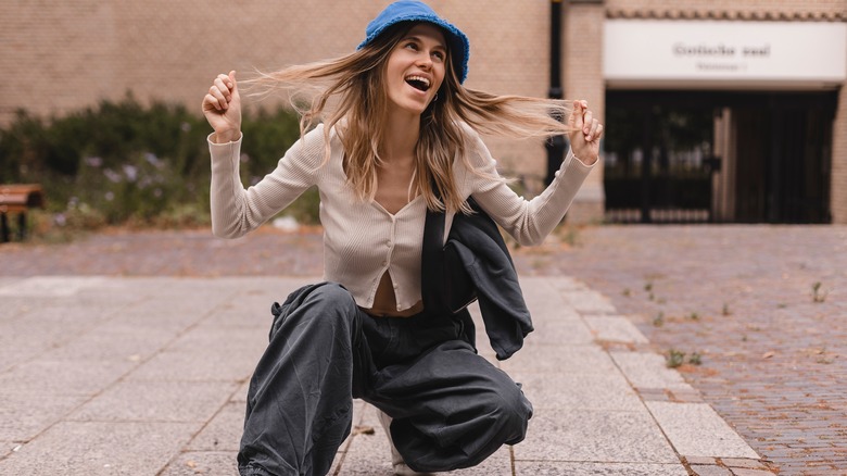 Woman wearing cargo pants