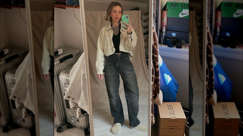 woman in casual utilitarian clothes