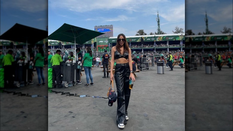Woman in leather outfit