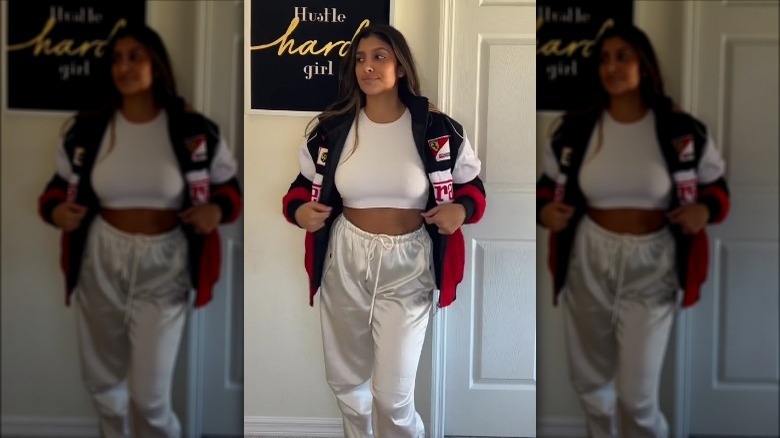 Woman wearing Ferrari jacket