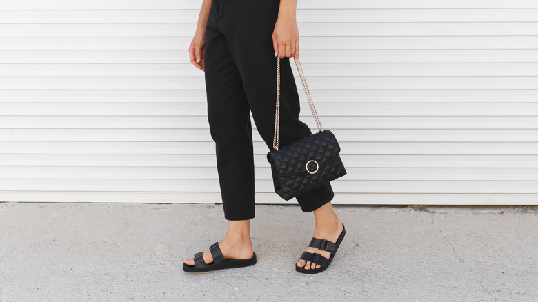 birken stocks and black pants