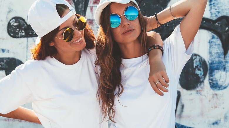 Women wearing white t-shirts