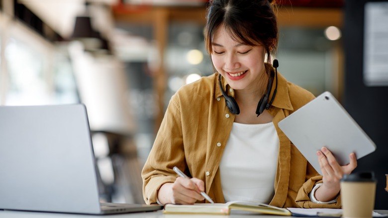 Woman doing research