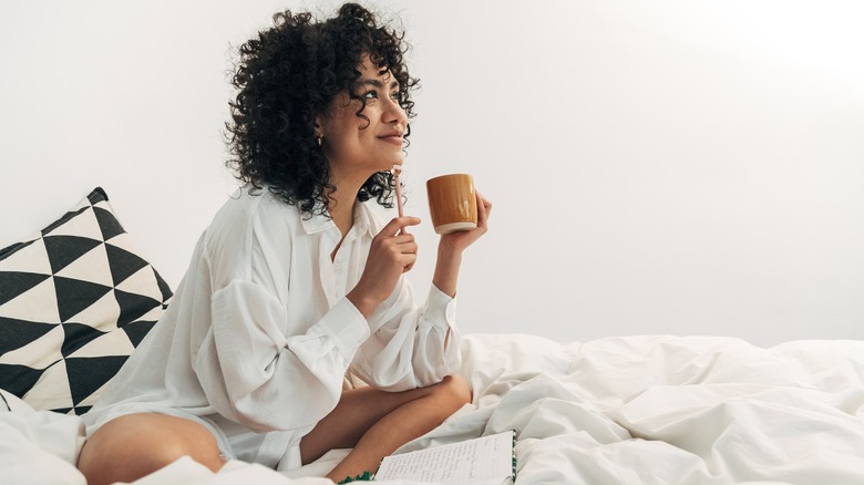 woman waking happy
