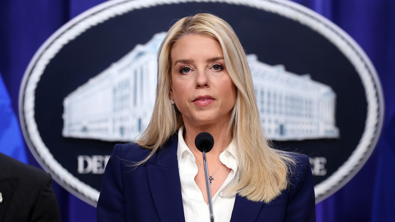 Pam Bondi speaks to the press in 2026