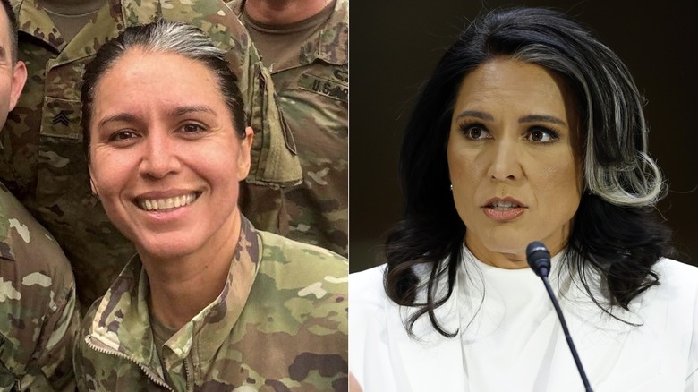 Tulsi Gabbard not without makeup and with makeup, side by side photos