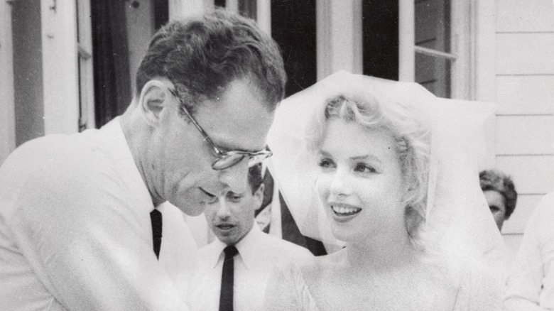 Arthur Miller and Marilyn Monroe at their wedding in South Salem, New York