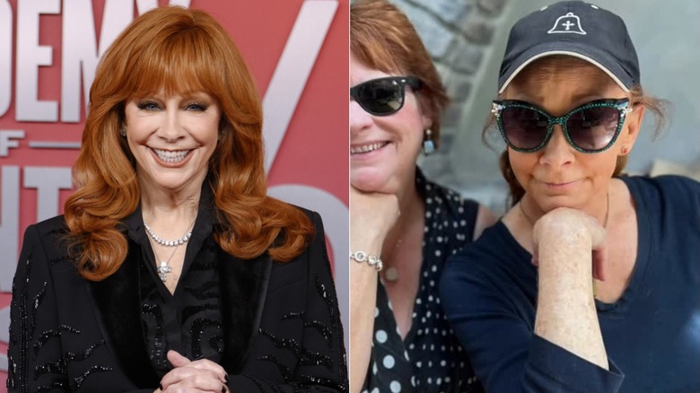 Reba McEntire with and without makeup, side by side photos