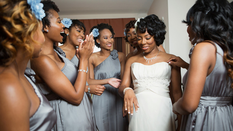 Bridal party gathered together