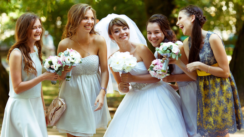 Bridal party gathered together