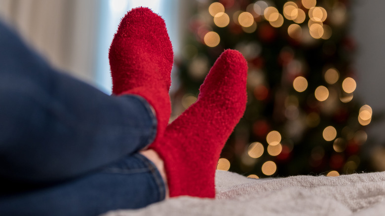 Wearing fluffy socks