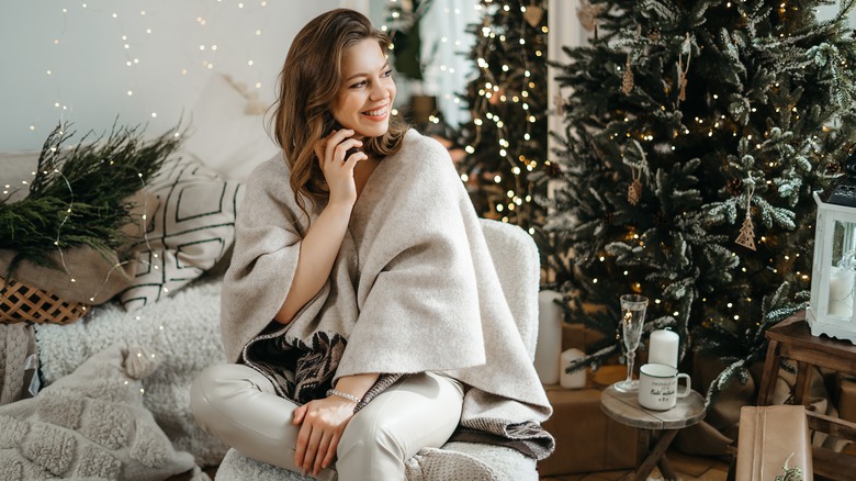 Smiling on phone