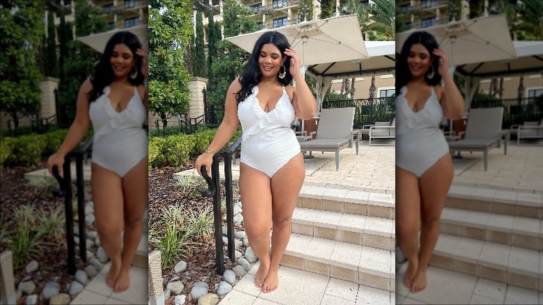 Woman in white swimsuit