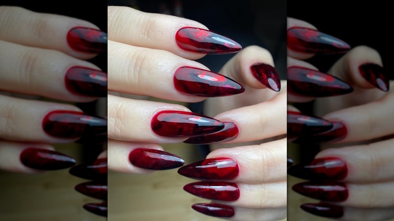 Blood red and black nails