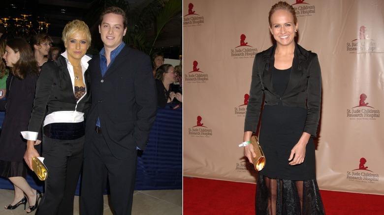 Split image of Jen Landon wearing black outfits on the red carpet in the 2000s