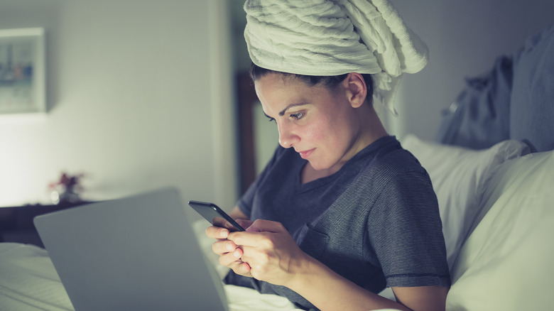 woman with hair in towel