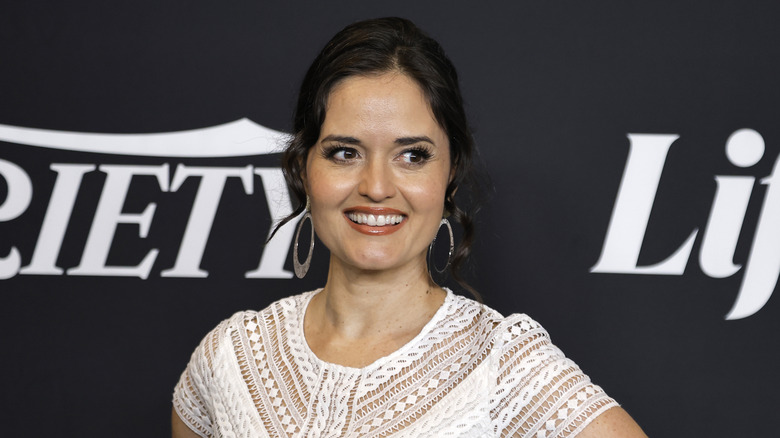 Danica McKellar wearing white during tv appearance