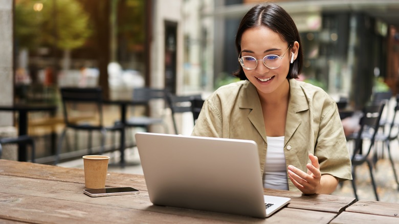 woman using laptop