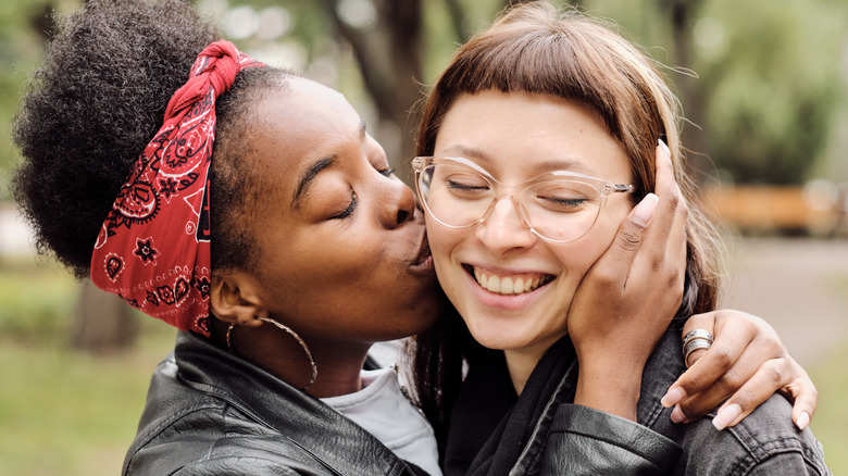 lesbian couple embracing