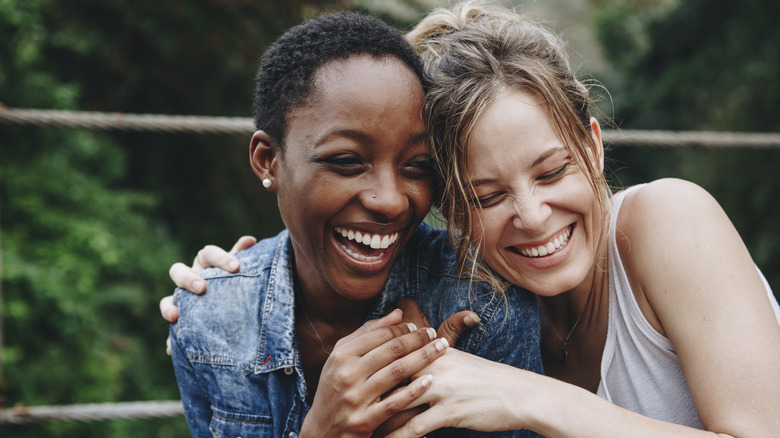 Lesbian couple laughing