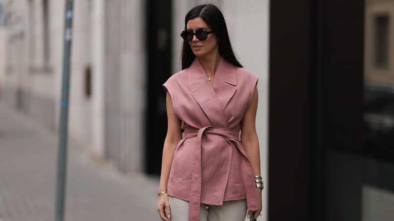 women in linen vest