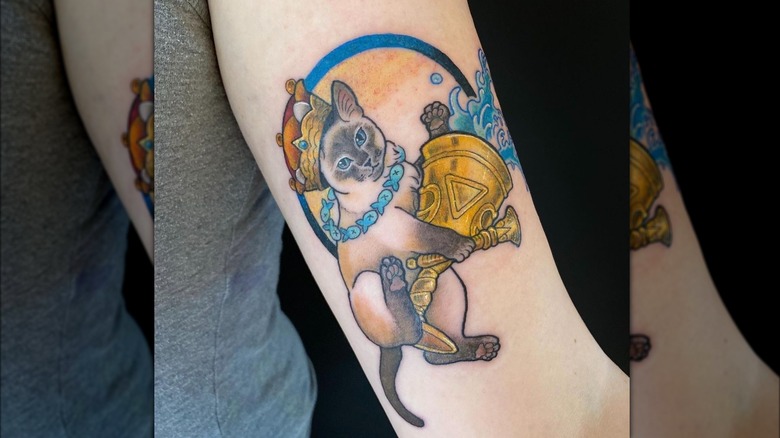 Neo traditional tattoo of a cat