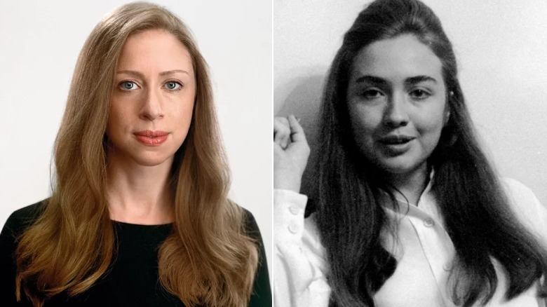Side-by-side photos of Chelsea Clinton and Hillary Clinton