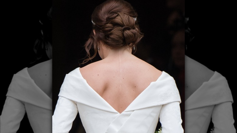 Princess Eugenie pictured from behind during her wedding day in 2018