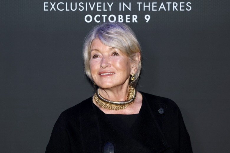 Martha Stewart looking off to the side while wearing a bixie cut at a movie premiere