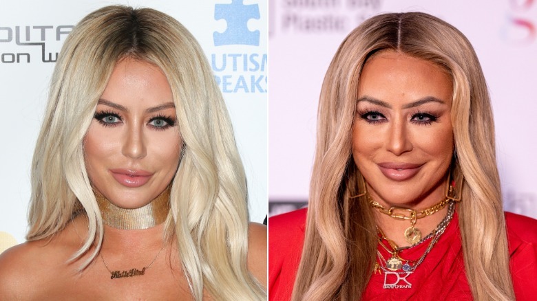 Aubrey O'Day in 2016 (left) and 2024 (right)