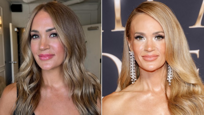 Carrie Underwood with brond hair and with champagne blond hair