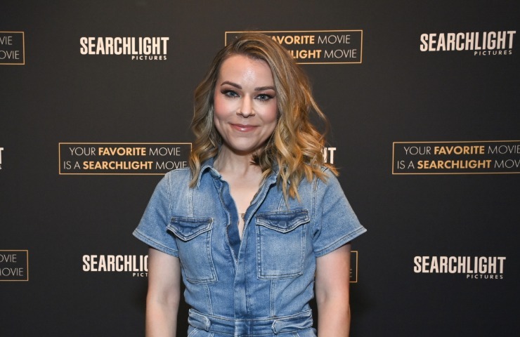 Tina Majorina wearing a denim jumpsuit at in LA premiere in 2024