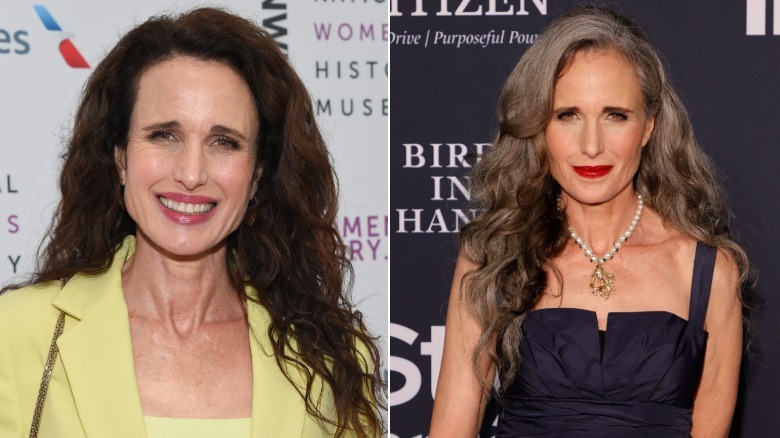 Andie MacDowell in 2020 (left) and 2021 (right)