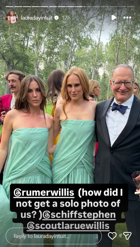 Sisters Rumor and Scout posing with another wedding guest while wearing mint bridesmaid dresses