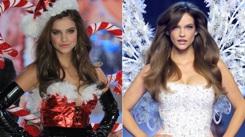 L: Barbara Palvin walks the runway during the 2012 Victoria's Secret Fashion Show at the Lexington Avenue Armory on November 7