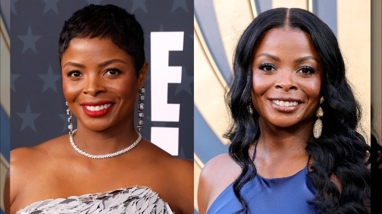 Side by side photos of Janelle James
