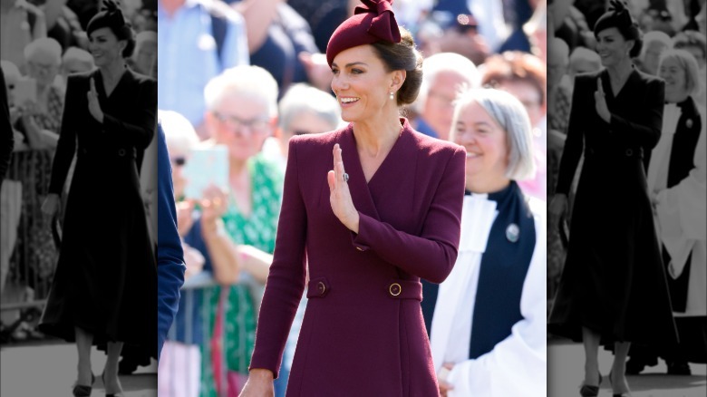 Kate Middleton waving and smiling back in 2022
