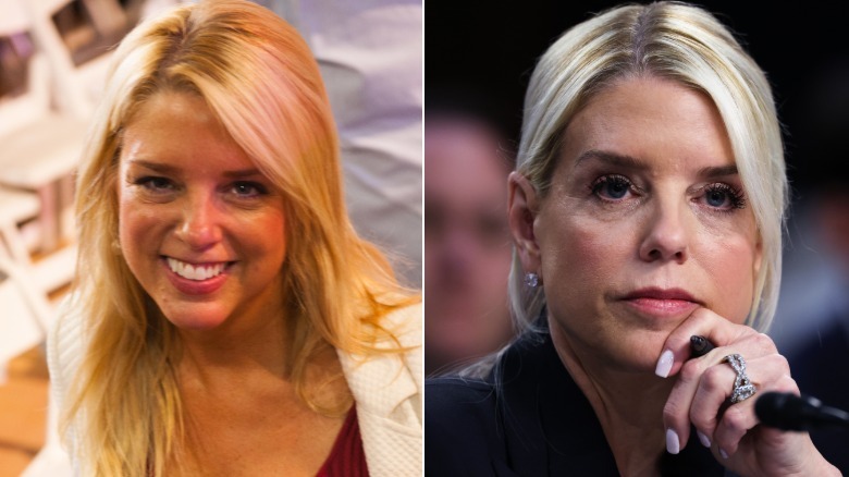 Pam Bondi in 2015 (left) and 2025 (right)