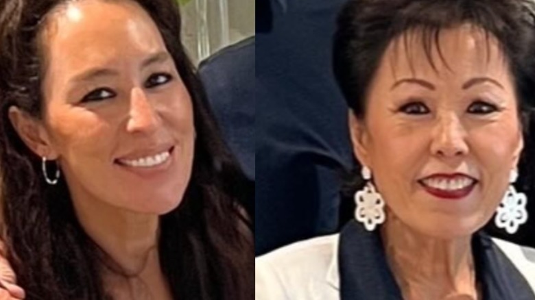 Joanna Gaines smiling side by side with lookalike mom