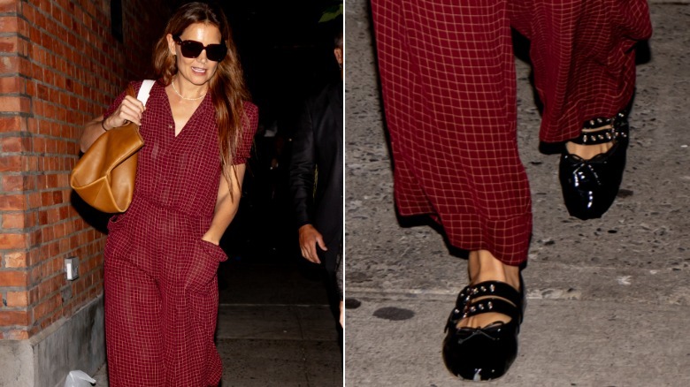 Katie Holmes pictured walking about outside in 2024