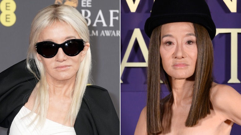 Vera Wang with light blond hair and wearing sunglasses on the BAFTA red carpet